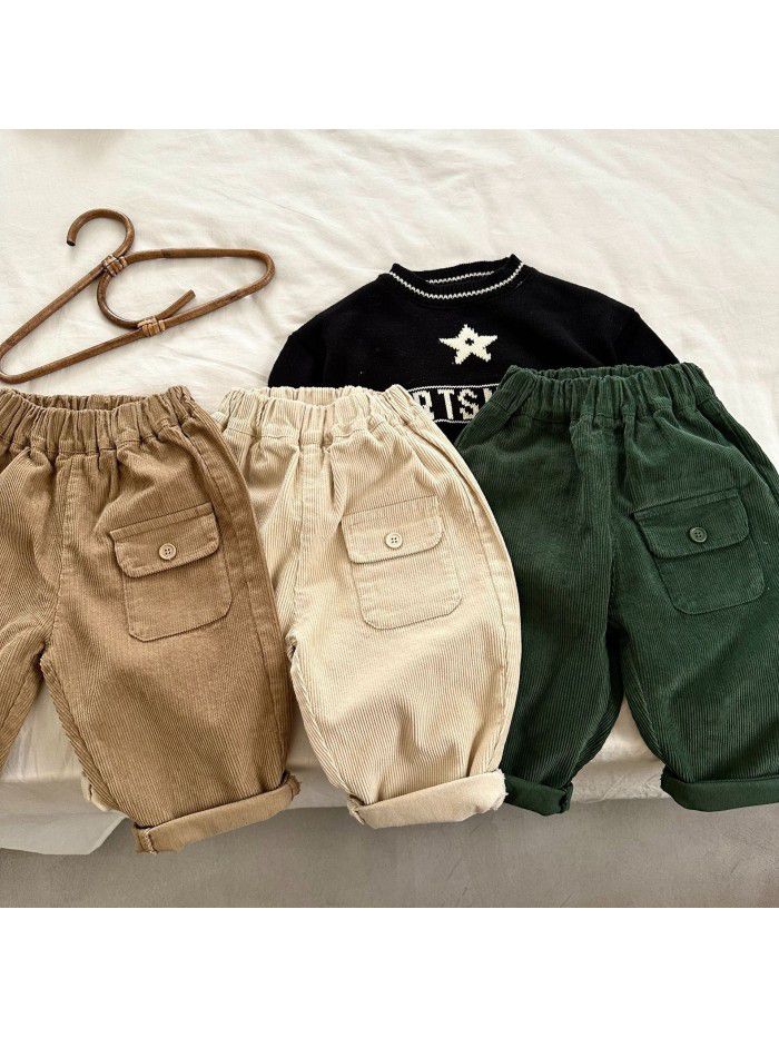 Children's Corduroy Pants Spring and Autumn New Baby Casual Pants Outwear Boys' Pants 