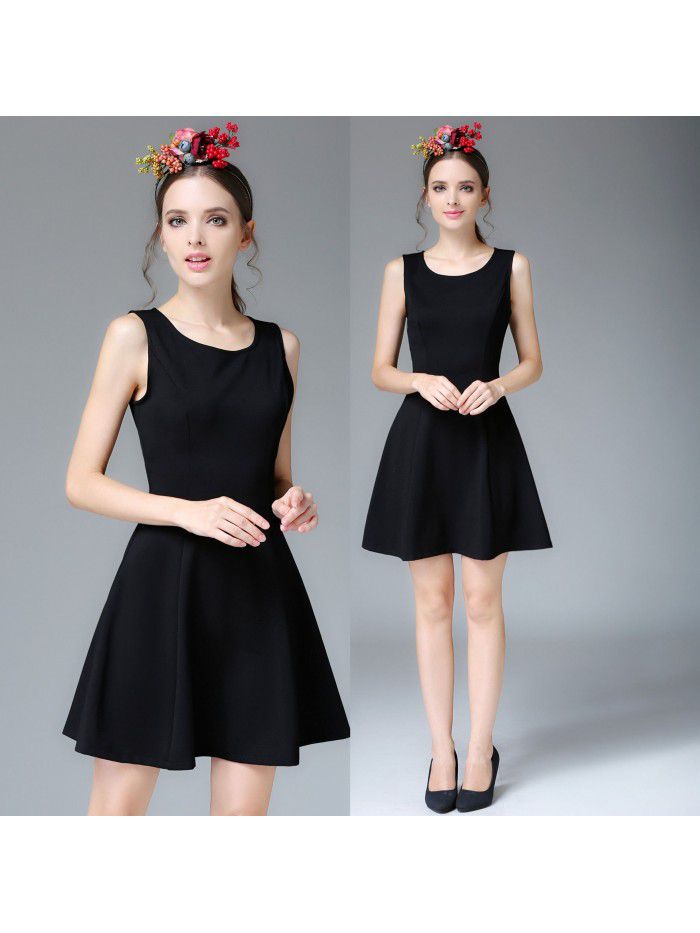 Slim Little Black Dress Autumn New Simple Sleeveless Dress Slim Fit Waist Tank Top Skirt
