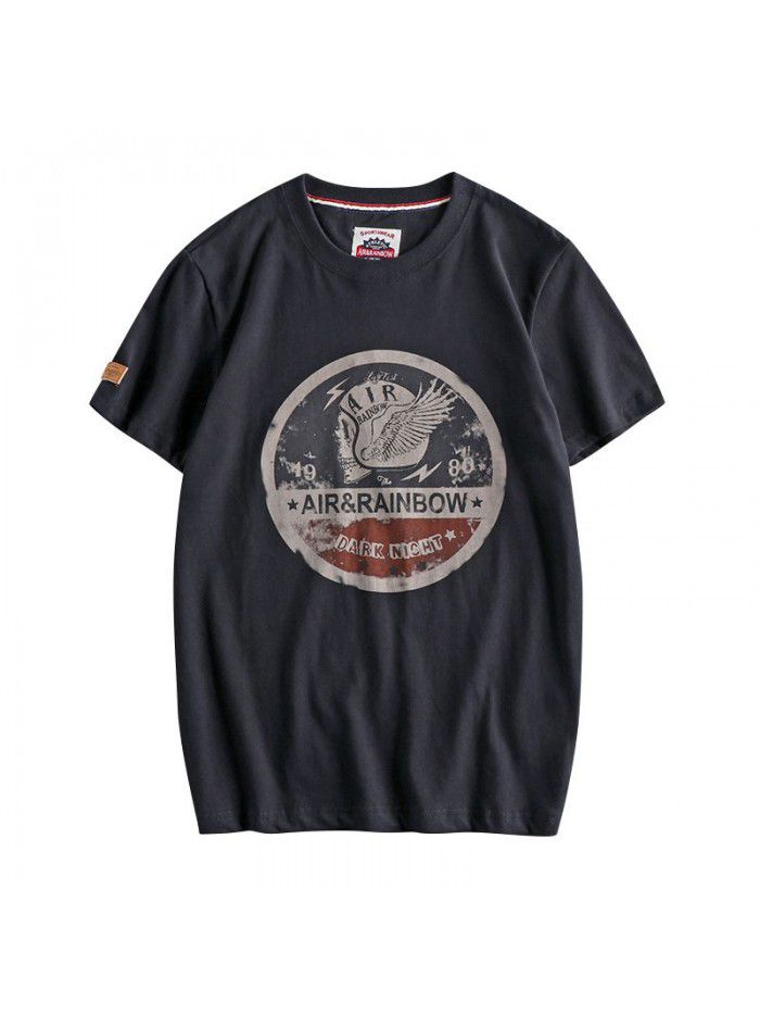 New Washed Brushed Skeleton Head Printing Foreign Trade Retro Round Neck Short Sleeve T-shirt Men's Half Sleeve T 