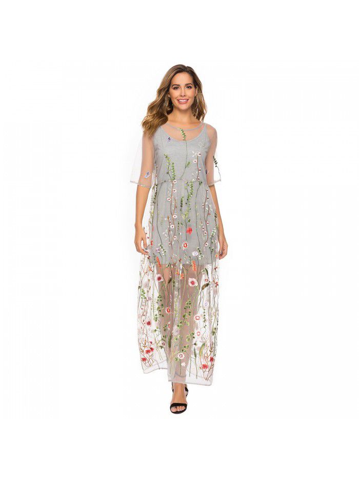 Spring New Large Women's Embroidered Lace Dress Summer Two Piece Set for Women 