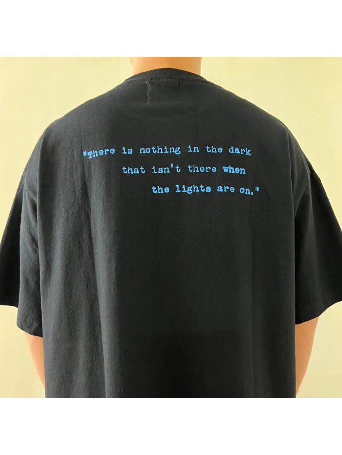 Black glitter pink letter printed loose fitting men's T-shirt short sleeved