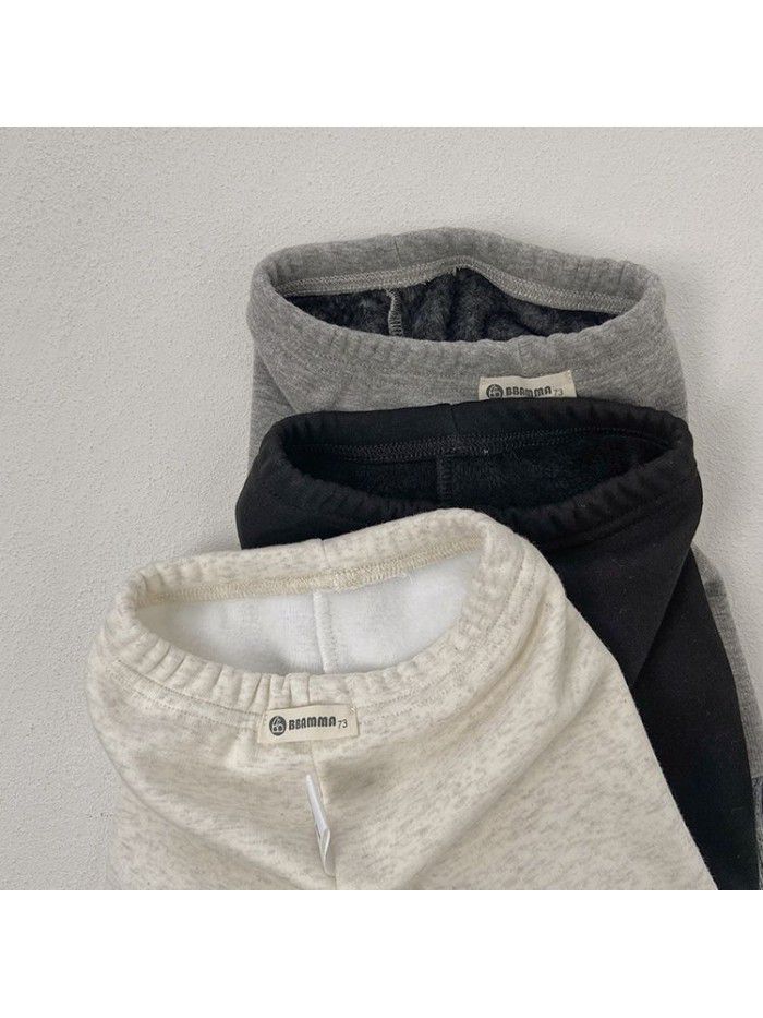 Thickened warm down pants for Korean children's clothing, baby and children's autumn style, plush patchwork bottom pants, baby winter pants 