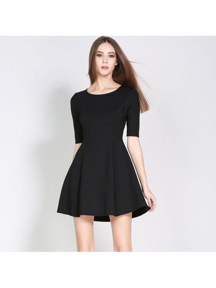 Spring Dress Small Black Skirt Slim Fit, Slim Waist, Simple A-hem Bottom Dress, Black Short Style 