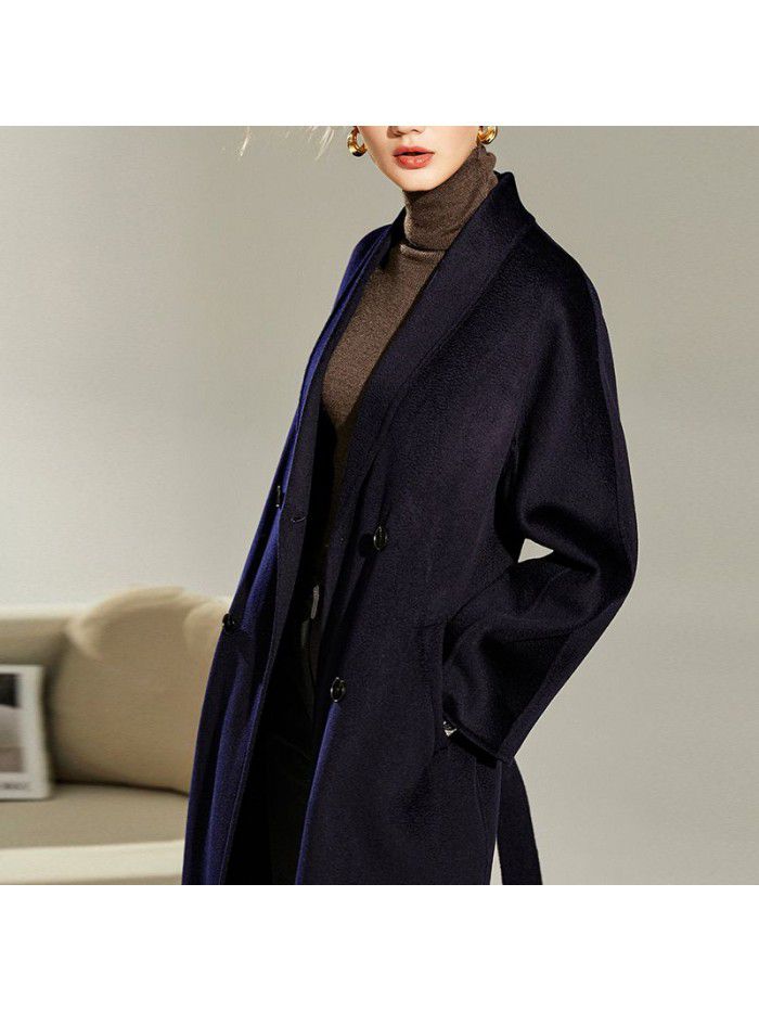 Water ripple double-sided cashmere coat for women's autumn and winter fashion double-sided woolen coat for women's woolen coat