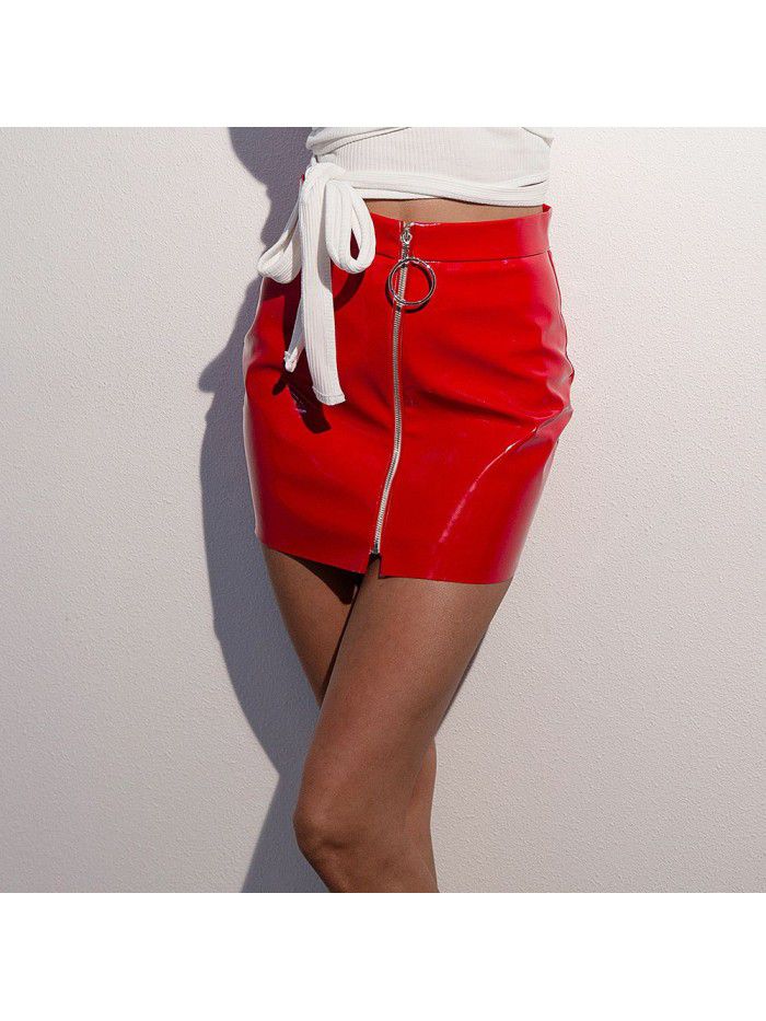 Circular Zipper Skirt High Quality Shiny Leather PU Slim Fit Skirt  Circular Zipper Skirt High Quality Shiny Leather PU Slim Fit Skirt