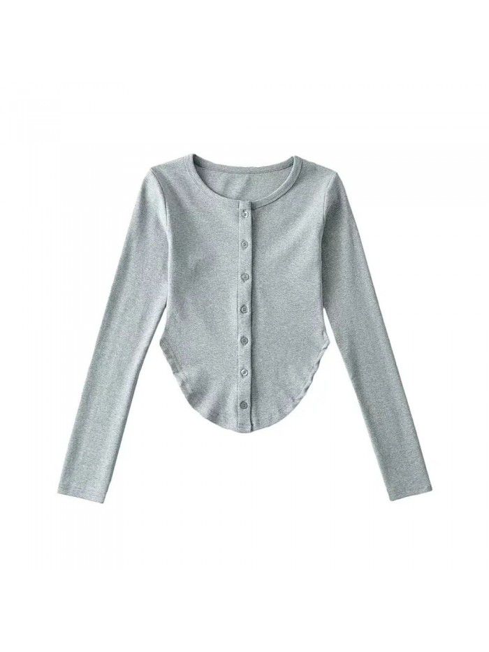Irregular U-shaped hem long sleeved T-shirt for women with pure lust design, slim fit and slimming bottom top 