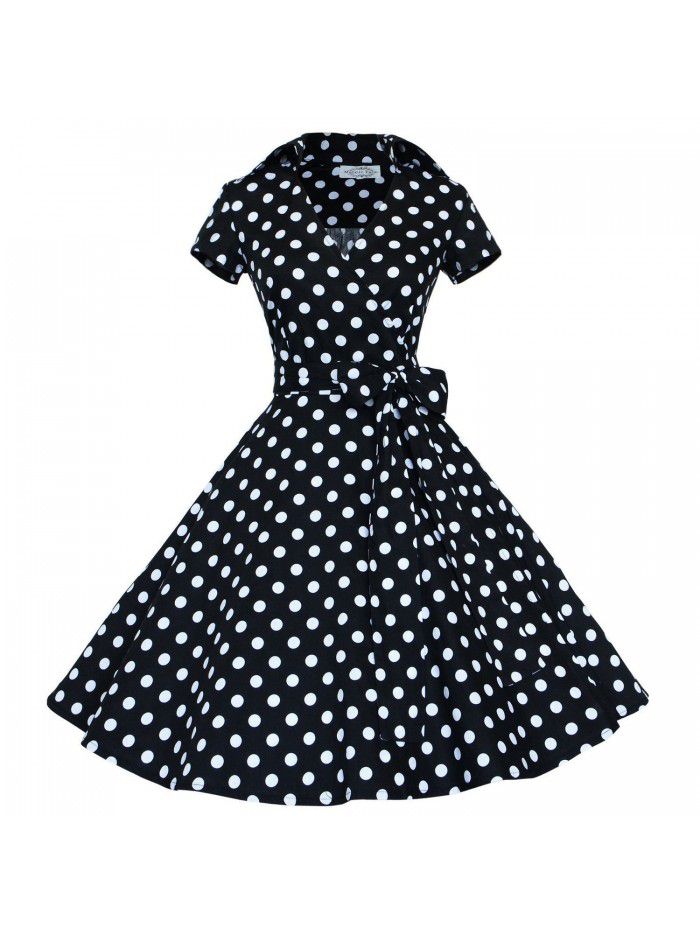 Retro large swing skirt, medium length skirt, women's Hepburn style French polka dot dress 