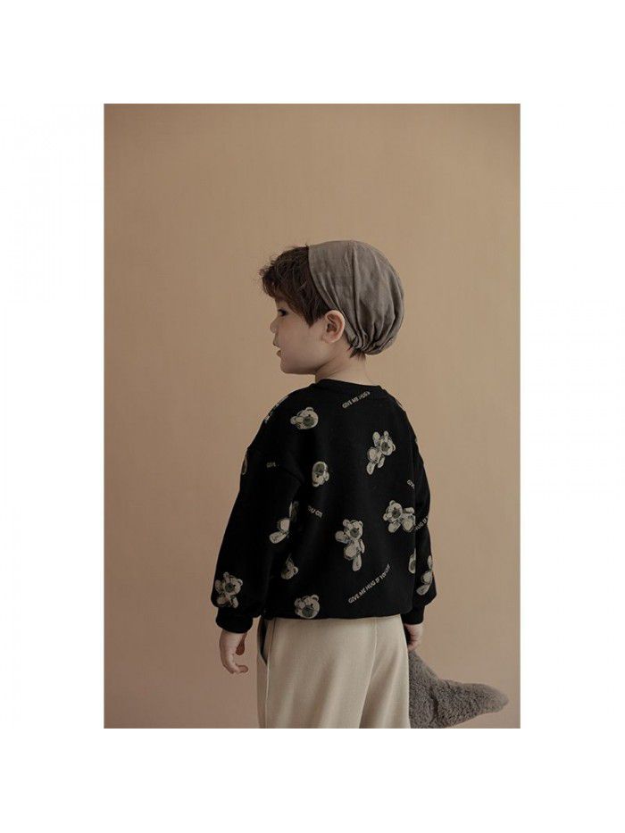 Boys' Sweater Spring and Autumn Cartoon Print Long Sleeve T-shirt Children's Bottom Top 