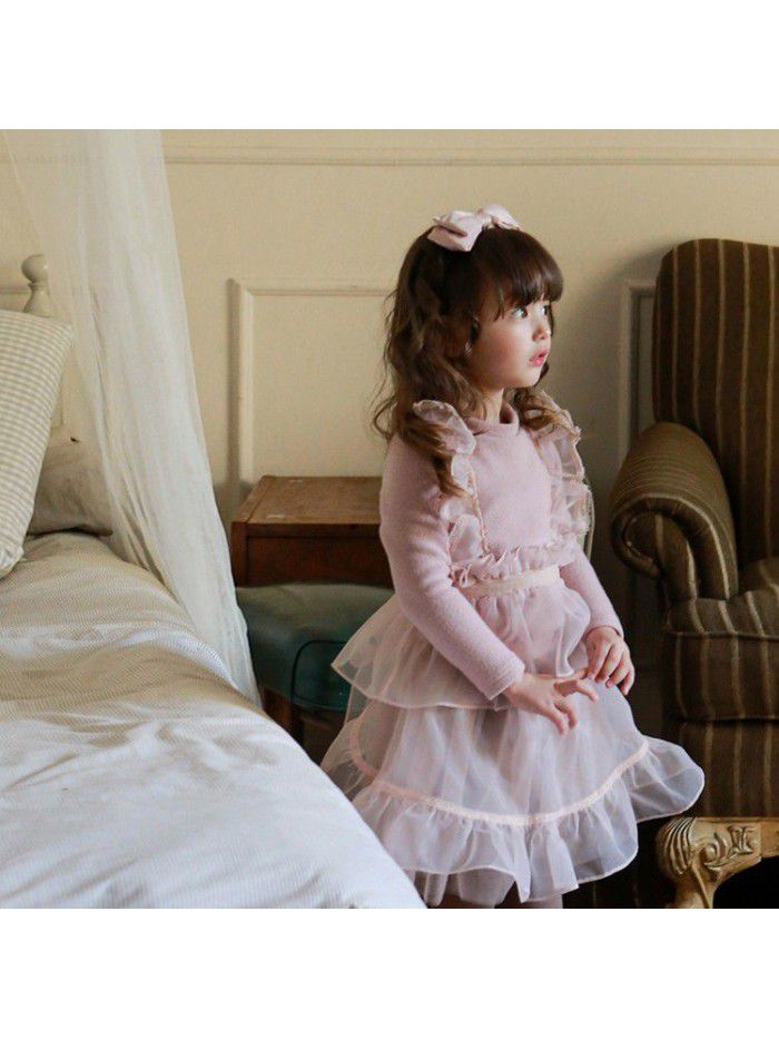 Winter Strawberry Shan Children's Clothing Girls' Fake Two Pieces of Lace and Fairy Velvet 
