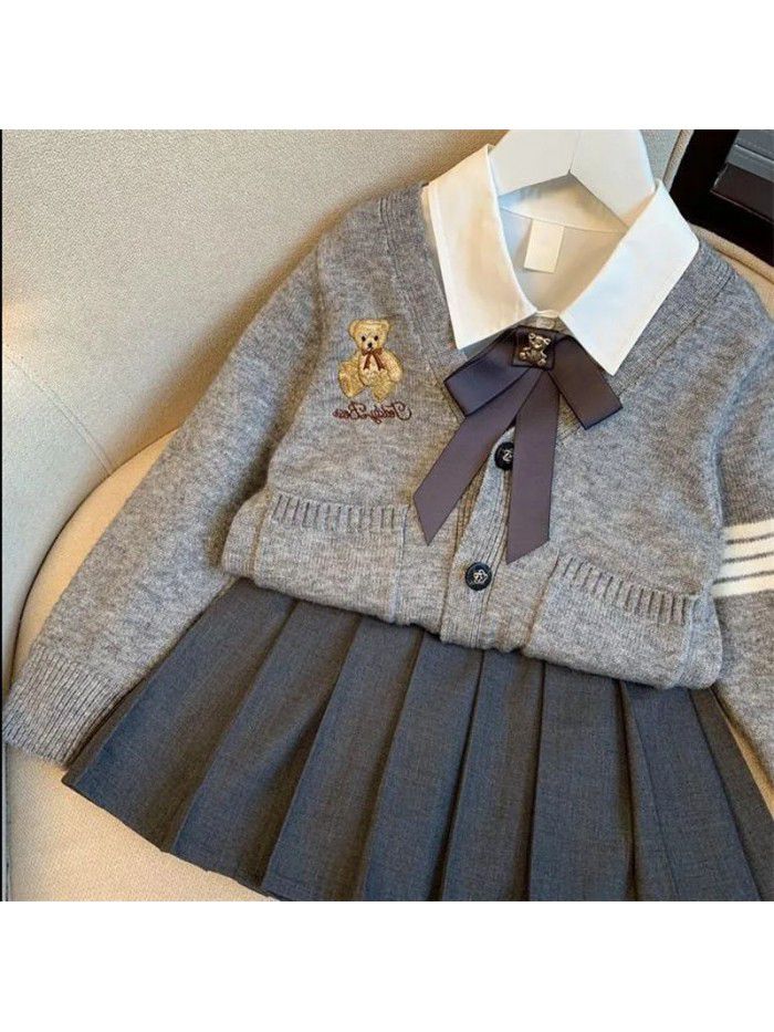 Wind girl pleated skirt, uniform set, westernized new spring clothing, spring and autumn children's internet red 
