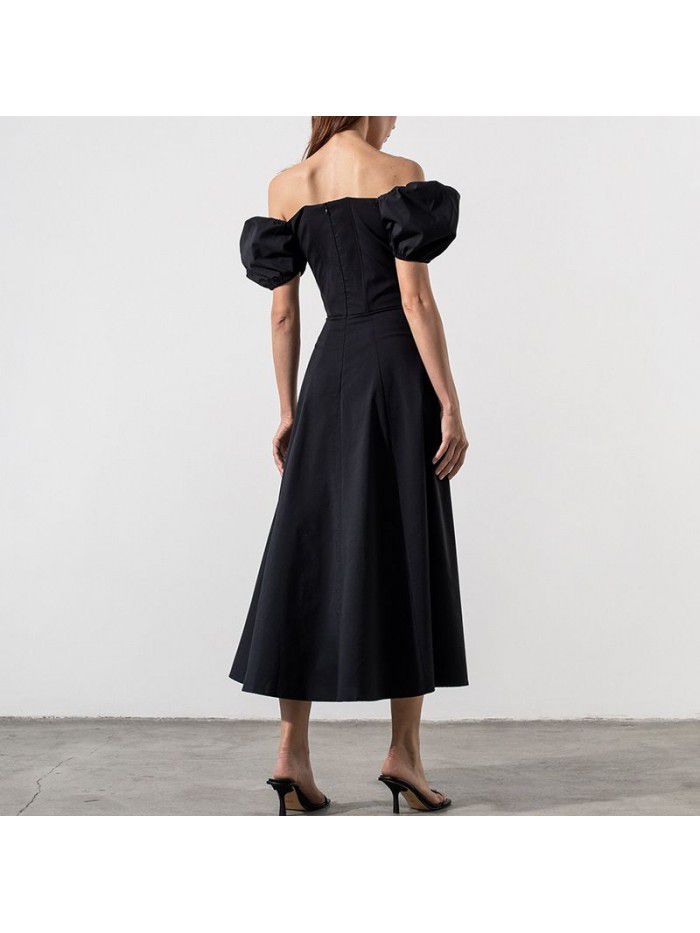Summer Holiday Bubble Sleeve Solid Split Long Dress 