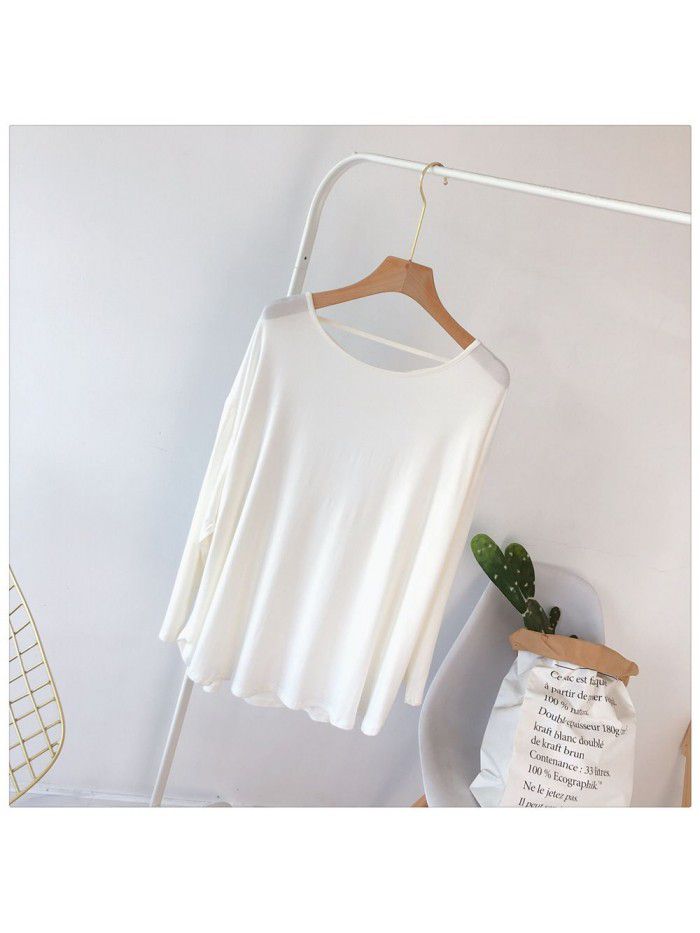 Sexy backless long sleeved T-shirt for women, loose fitting large size Korean autumn outfit, solid color drape, lazy dance dress 