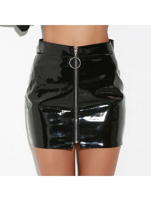 Circular Zipper Skirt High Quality Shiny Leather P...
