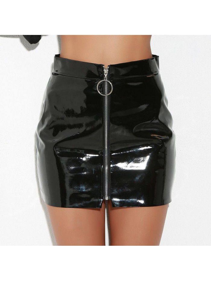 Circular Zipper Skirt High Quality Shiny Leather PU Slim Fit Skirt  Circular Zipper Skirt High Quality Shiny Leather PU Slim Fit Skirt