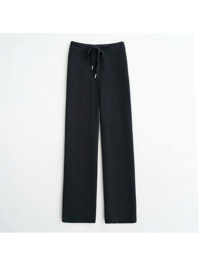 Women's knitted wide leg pants with high waist drop feeling flared pants and straight pants 