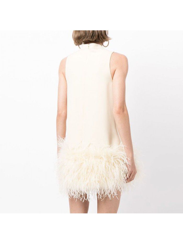 Autumn niche design feeling half high collar sleeveless solid color straight tube dress  Autumn niche design feeling half high collar sleeveless solid color straight tube dress