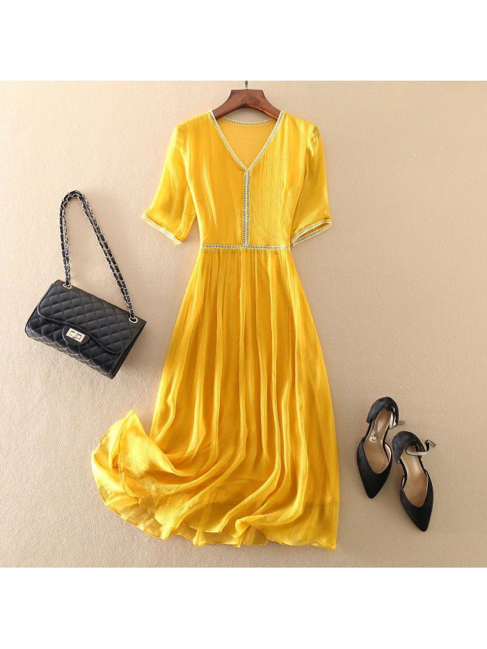 Summer New Women's Commuter Elegant Temperament White Silk Dress 