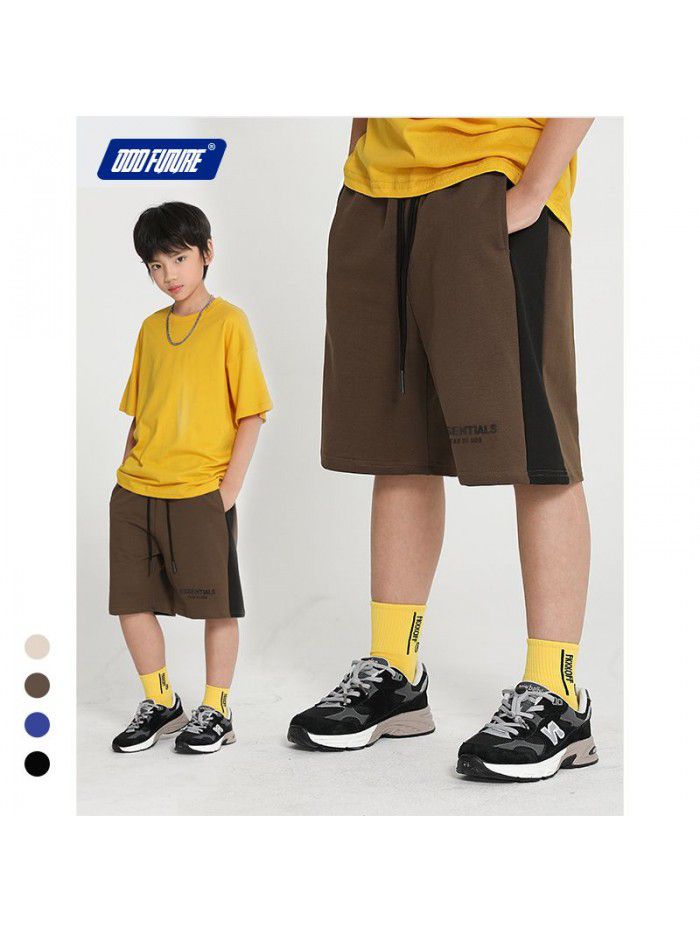 Children's three-dimensional new double thread cotton sports pants Boys' five-point pants Street trend 