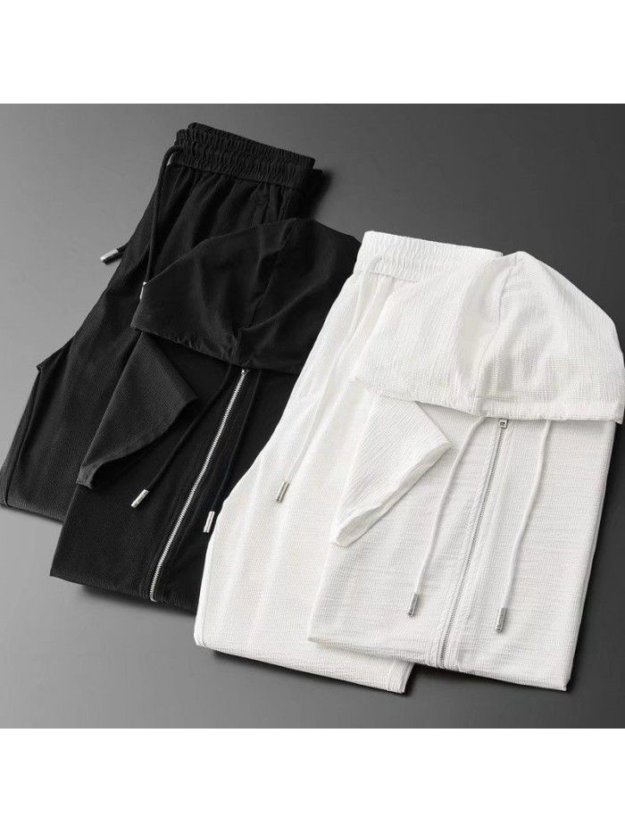 Cardigan suit sweater men's spring summer new loose hooded jacket men's casual sportswear top 