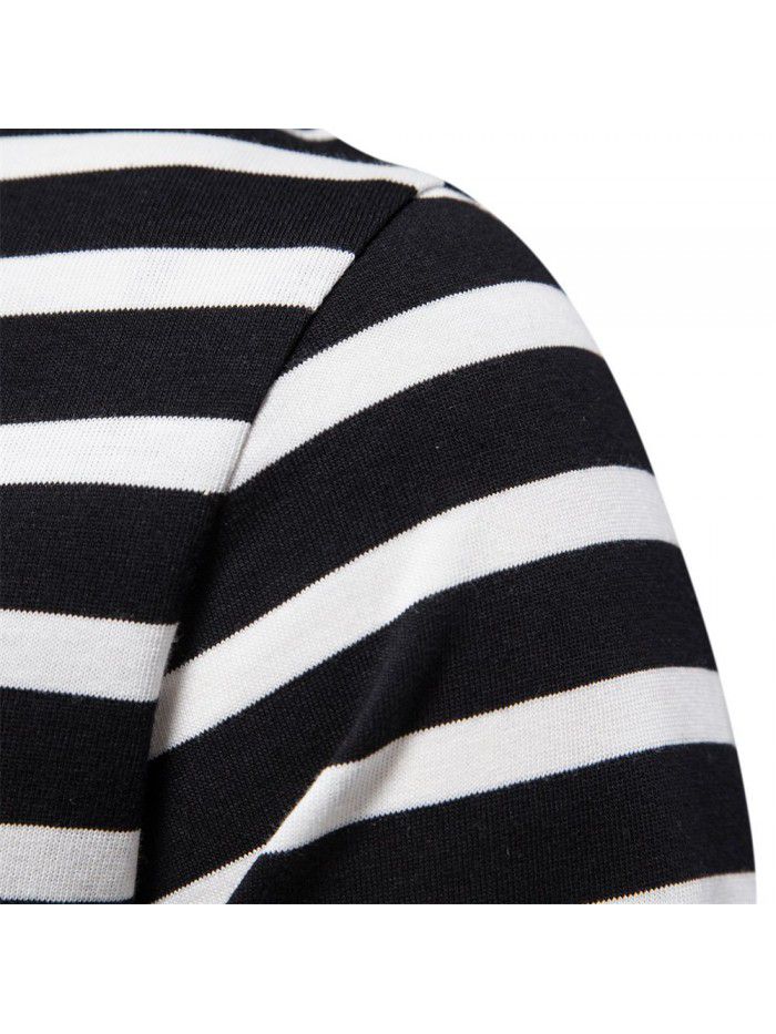 Spring New Casual Long Sleeve T-shirt Men's 100% Cotton Striped Top Round Neck Men's Pure Cotton Underlay Shirt 