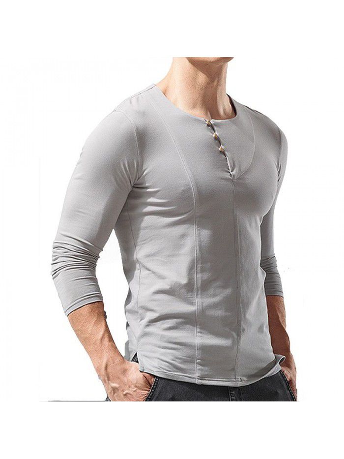 Long sleeved round neck T-shirt Men's bottom shirt Men's T-shirt