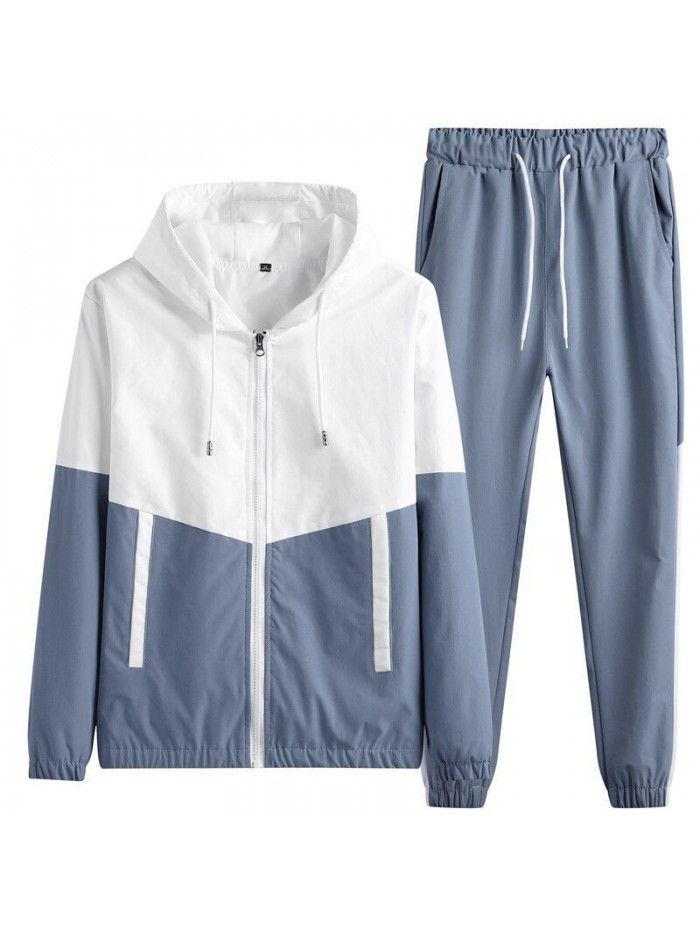 Set men's spring and autumn casual sports set men's hooded cardigan two-piece set 