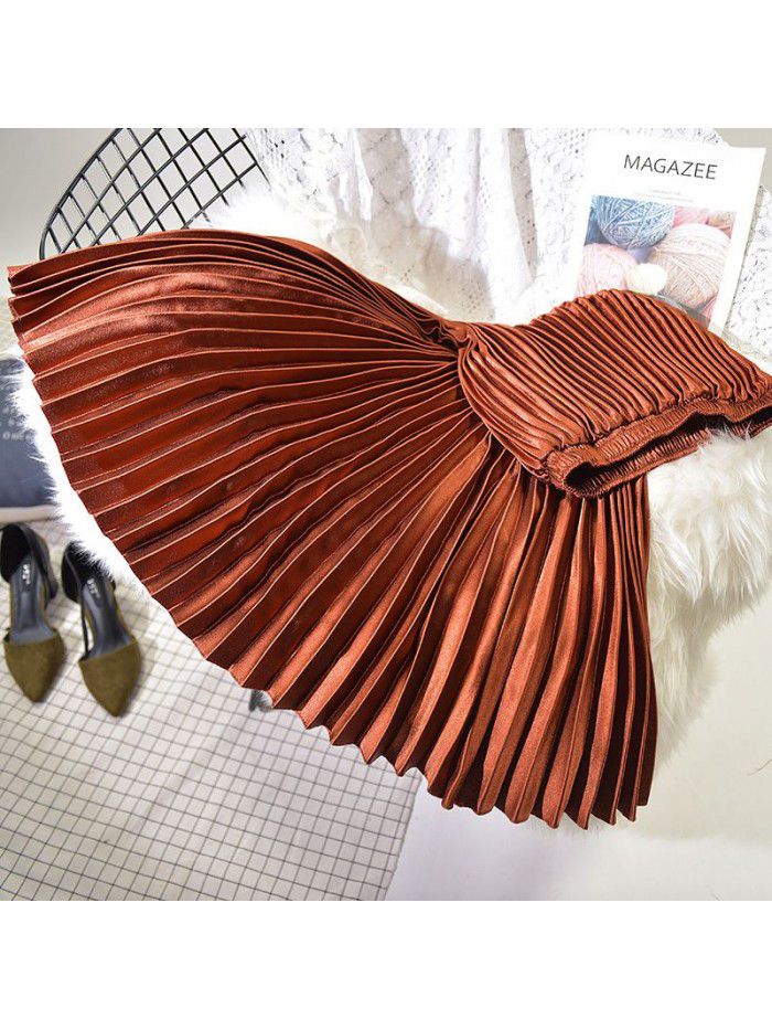 Pleated skirt, half length skirt, autumn and winter new high waisted retro fashion, half length skirt, women's winter 