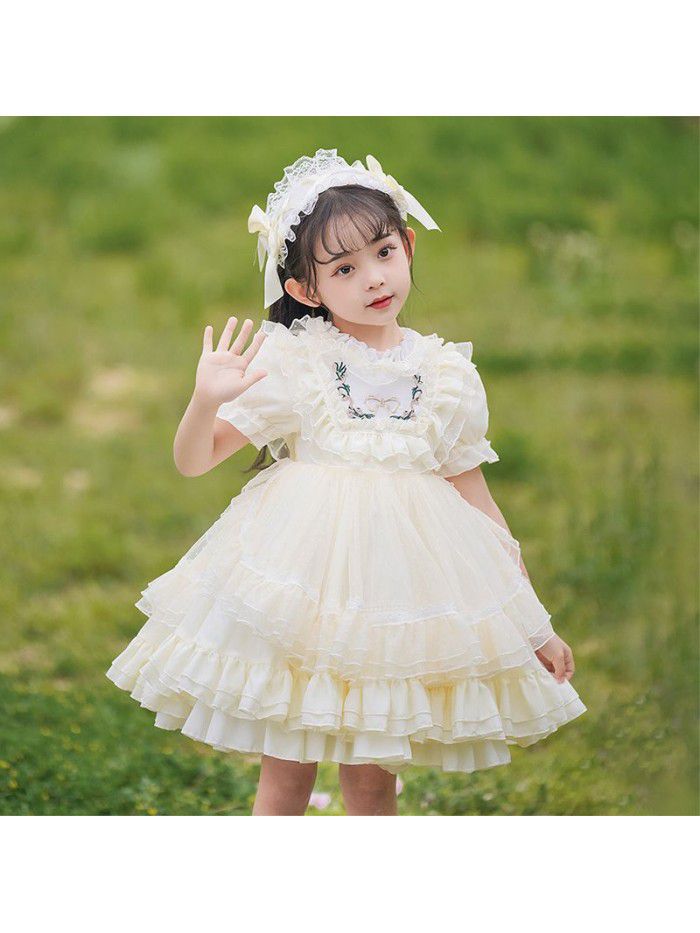 Princess dress children's dress lace fluffy yarn baby girl's first birthday dress 