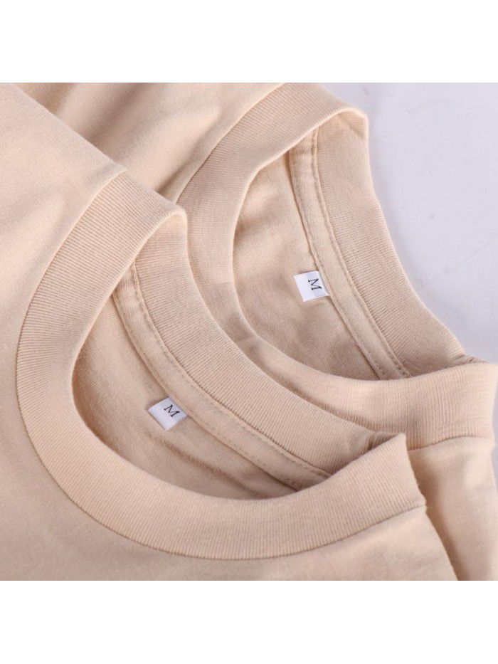 Cotton short sleeved T-shirt for men and women, solid white men's blank shirt trendy brand 