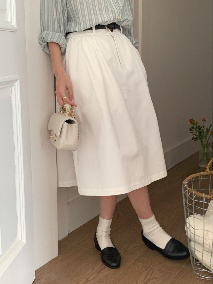 Spring New Korean Version Half Elastic Waist Umbrella Skirt High Waist Slim Solid A-line Mid length Half length Skirt for Women 