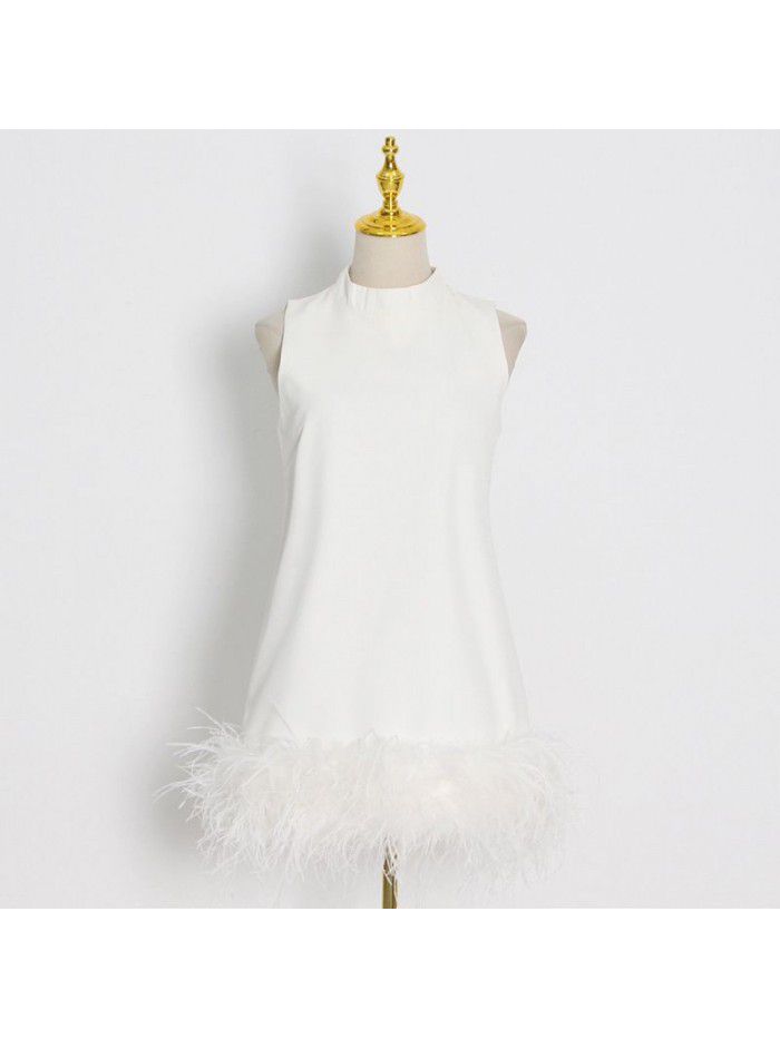 Autumn niche design feeling half high collar sleeveless solid color straight tube dress  Autumn niche design feeling half high collar sleeveless solid color straight tube dress