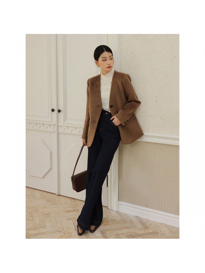 Coat women's winter intellectual temperament gray short coat wool suit