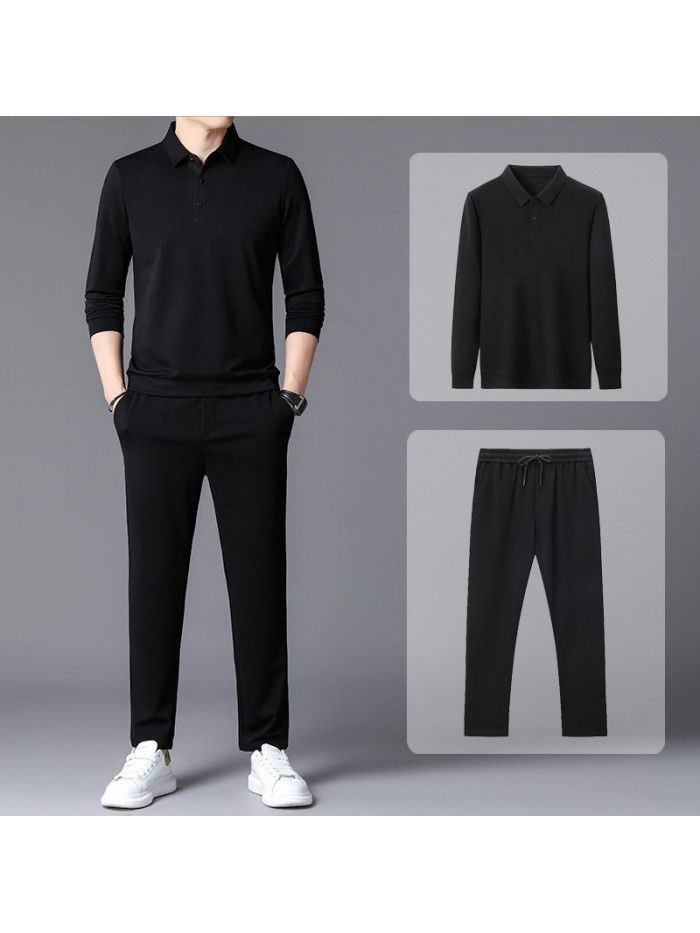 Autumn New Sports Set Men's Youth Set Fashion Trend Round Neck Cotton Sweater Casual Pants Two Piece Set 