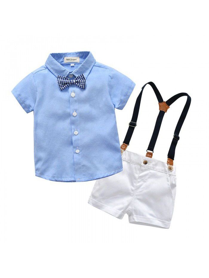 Children's Set Boys' Short Sleeve T-shirt Gentlemen's Wear Backbelt Two Piece Children's Clothing 