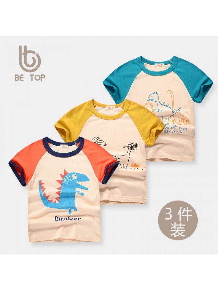 Summer children's short sleeved T-shirt, boys' pure cotton three piece children's clothing, three piece combination set, girls' top 