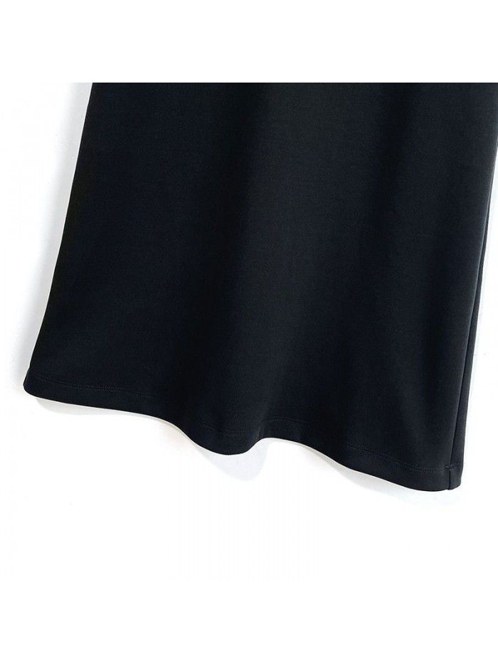 Black Dress Women's Summer High end Casual Loose Straight Round Neck Short Sleeve T-shirt Skirt 