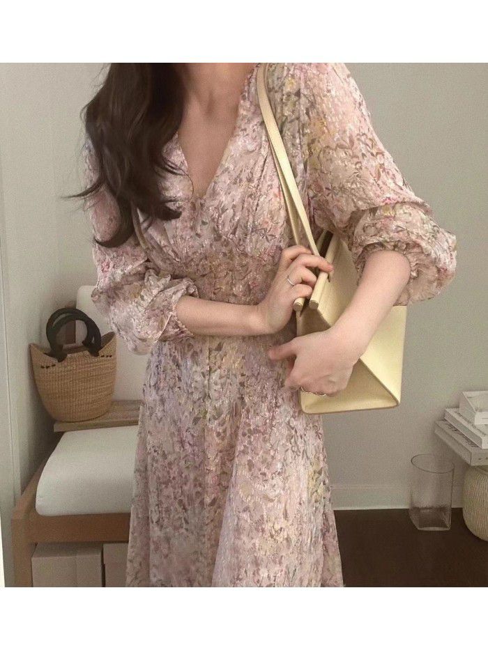 Autumn New Style Gentle and Solid Fairy Fragmented V-neck Chiffon Dress Long Dress  Autumn New Style Gentle and Solid Fairy Fragmented V-neck Chiffon Dress Long Dress