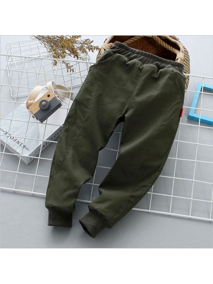 Winter middle and large children's new thickened cotton warm children's trousers, sanded stretch cotton jacket for boys and girls 