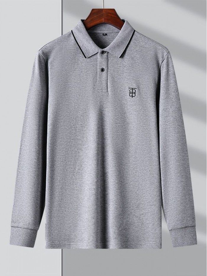 Autumn Men's Youth Long Sleeve Fashion T-shirt with Polo Collar Printed Bottom Cotton Men's POLO Shirt Top 