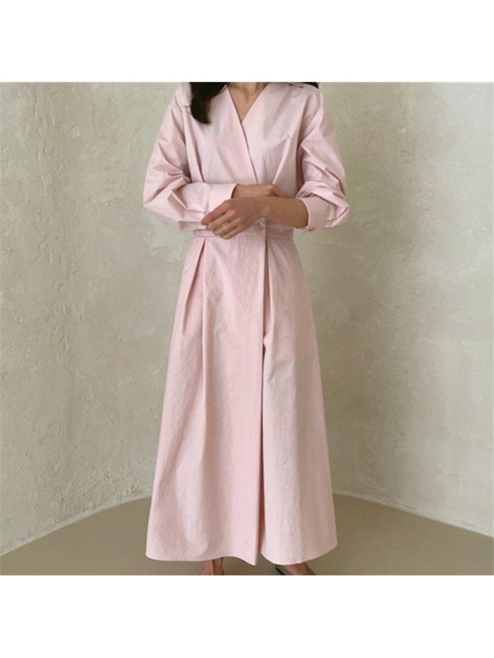 Loose oversized dress with elastic high waistline and slimming pullover bottom shirt casual student knee length skirt trend 