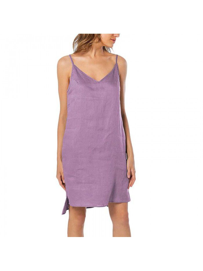 Pure linen suspender skirt for women's casual home vest dress can be worn externally 