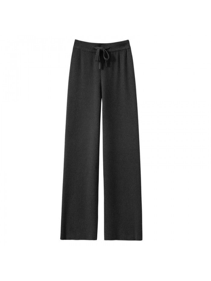 Cashmere knitted wide leg trousers for women in autumn and winter, white thickened, high waist, straight tube, loose, draping wool trousers 