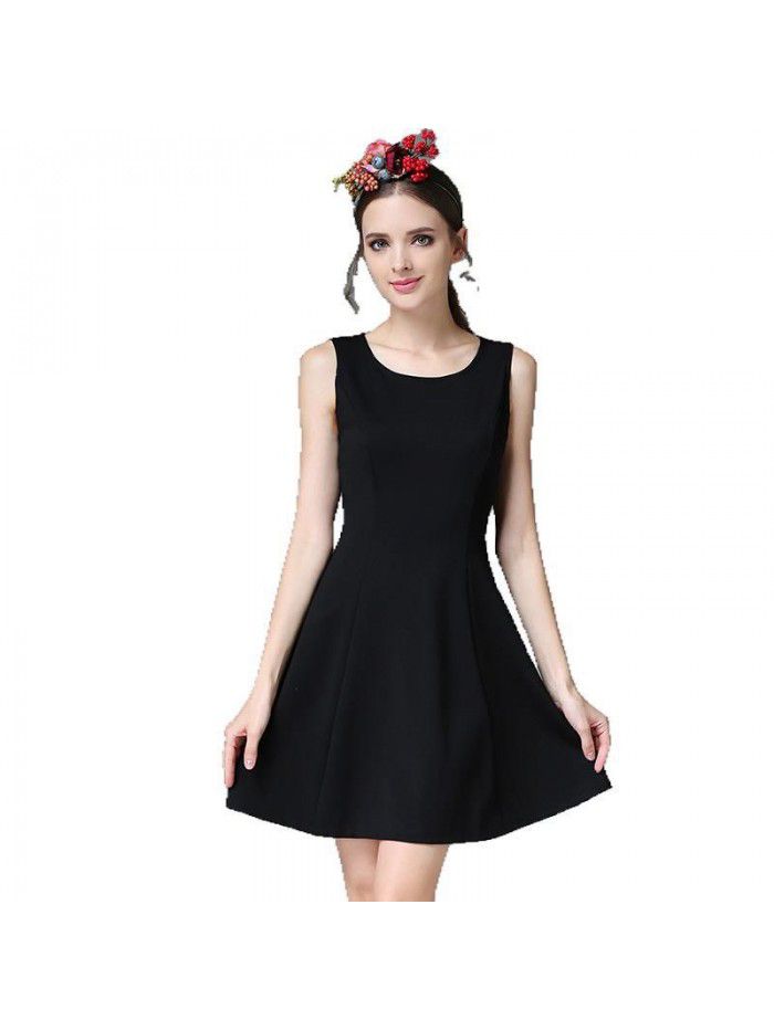 Slim Little Black Dress Autumn New Simple Sleeveless Dress Slim Fit Waist Tank Top Skirt