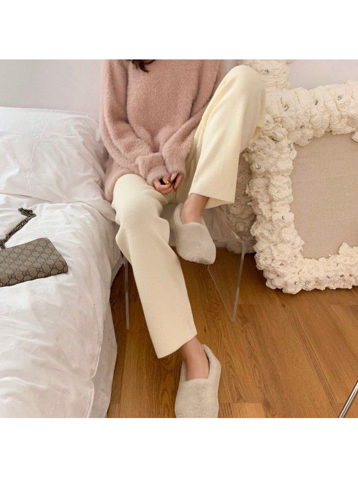 Knitted women's autumn and winter loose fitting high waist slimming Korean version thickened radish pants 