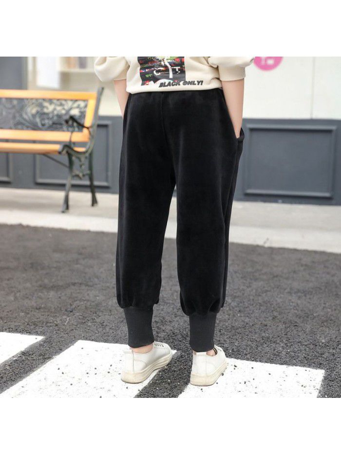 Baby plush long pants for boys and girls Leisure sports pants for children Thickened golden velvet warm pants 