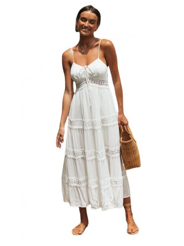 New women's bohemian suspender dress lace patchwork skirt 