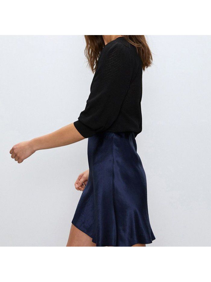 Xia Zhen Si Mulberry Silk High Waist Glossy Drop Short Skirt Half length Skirt