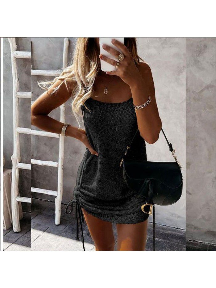 New Spring/Summer Sexy Strap Drawstring Mid Waist Skinny Open Back Dress for Women 