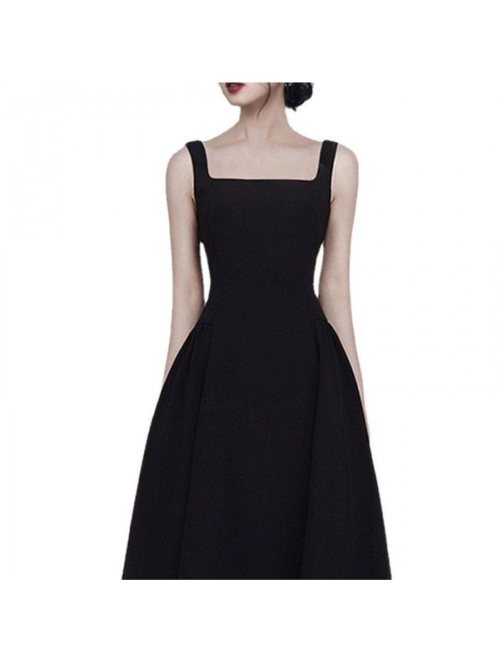 Minimalist suspender dress, French daily outfit, waist up and slimming dress 