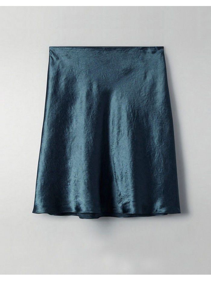 Xia Zhen Si Mulberry Silk High Waist Glossy Drop Short Skirt Half length Skirt